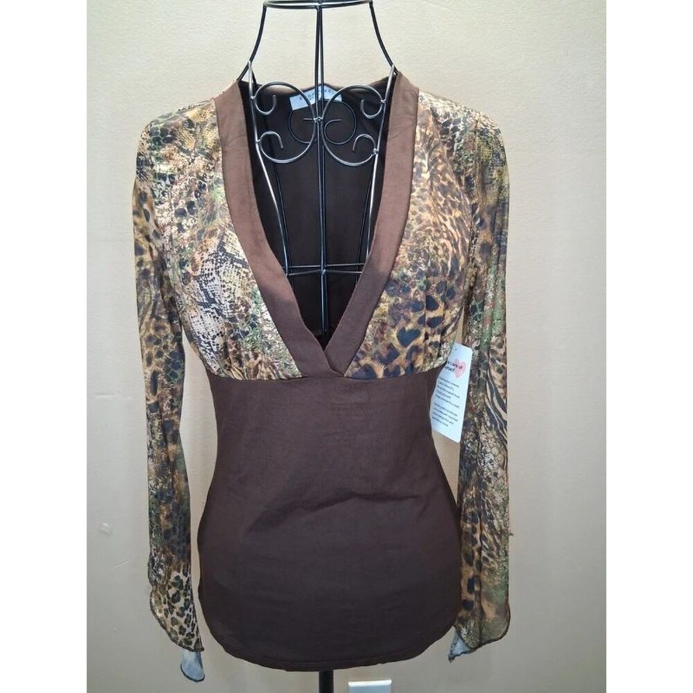 Y2K Animal Print Mesh Long Sleeve Top - Size M